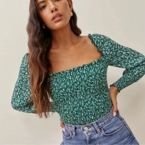 Reformation Pinto Smocked Top In Parsley